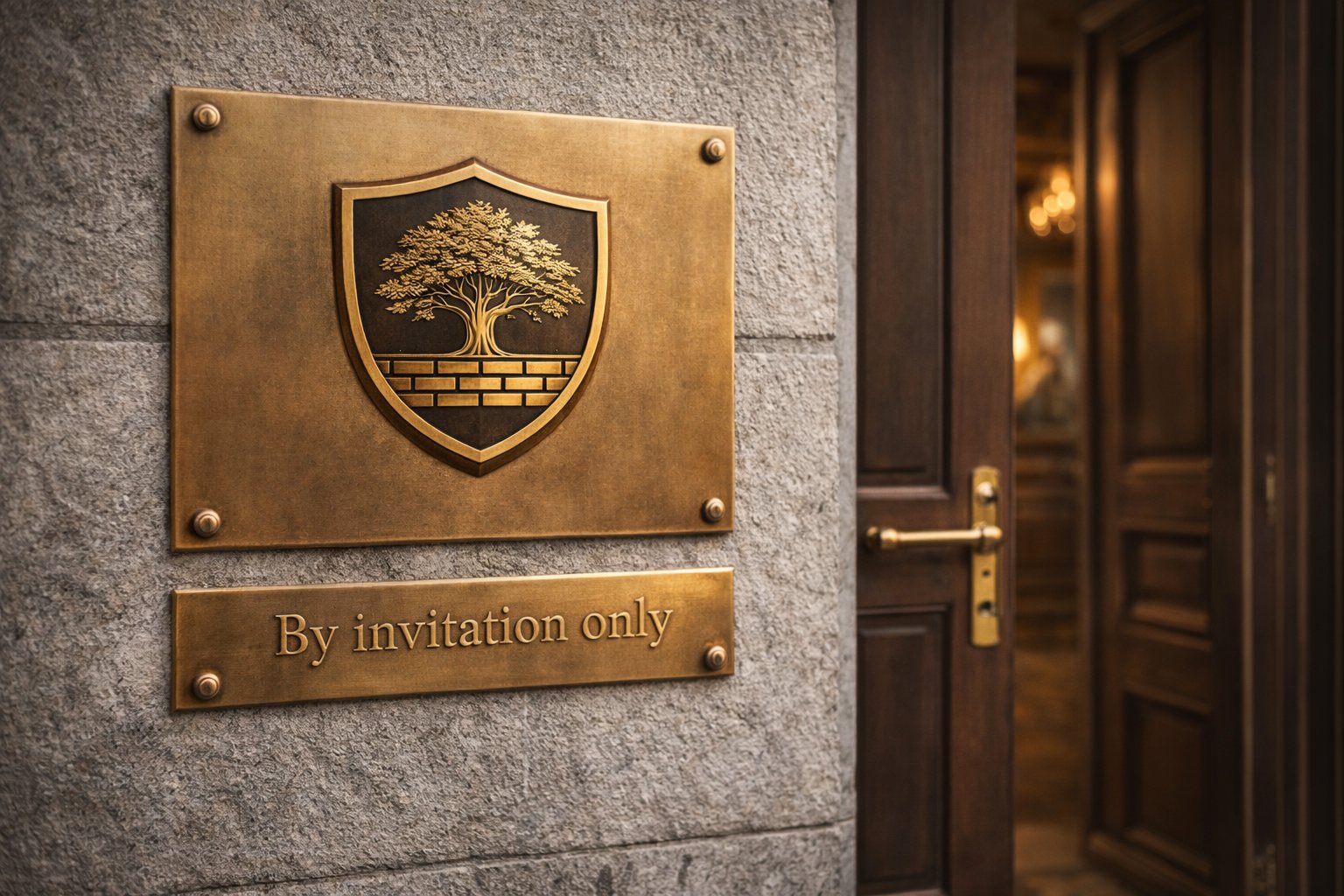Arxavia messingskilt — By invitation only